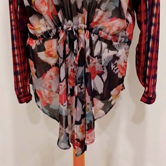 Rachel Rachel Roy Sheer Striped & Floral Long Line Boho Blouse- Sz. Med - Picture 5 of 11